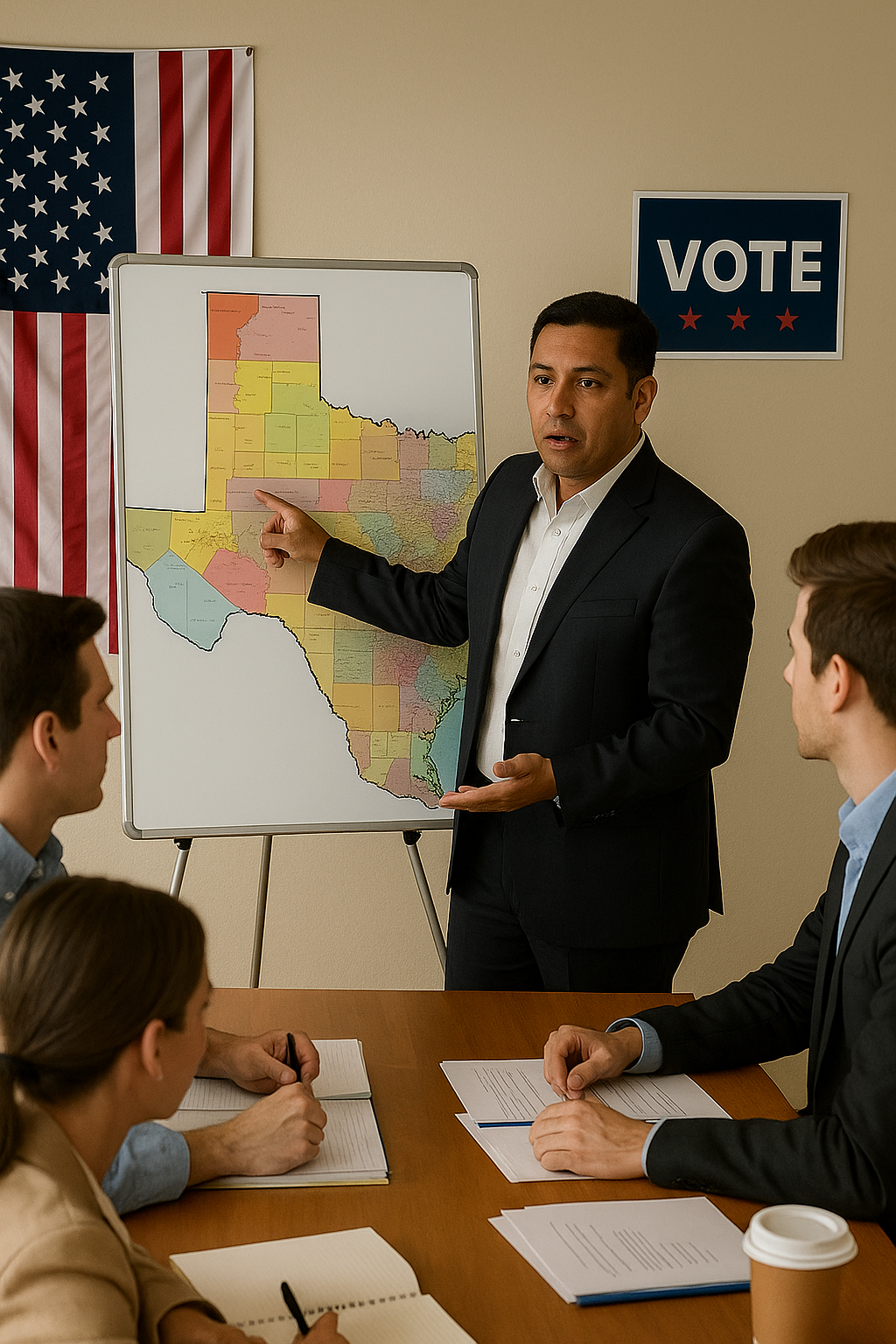 People strategizing for a nationwide political campaign